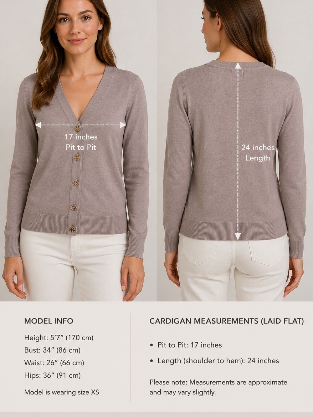 Tory Burch Taupe V-Neck Button Front Cardigan